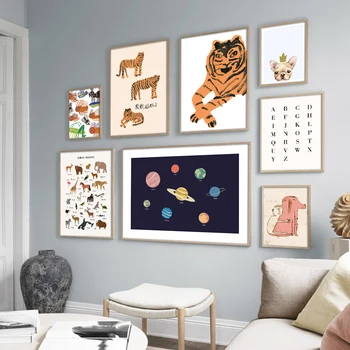  Плакат с Изображение на Муцуната на тигъра, Животни, Детски Плакат, Детска Слънчевата Система, монтиран на стената Арт Принт, Платно, Живопис, Забавни детски Картини, Детска стая