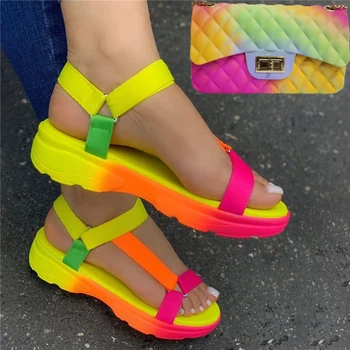  Неонови удобни Сандали и Стеганая Чанта В комплект Обувки на платформа Разноцветни Летни Спортни Сандали Mujer 2020 Schoenen Vrouw