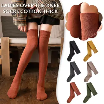  1 чифт Секси Памучни чорапи над коляното, Чорапи до бедрото, Дълги Черни Чорапи, Зимни Изолирана Чорапи, Сив Топли Топли X9P9