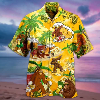  Хавайски Мъжка Риза с Бира Горила, Забавна Кубинска Риза с Къс Ръкав, 3D Летни Клубни Върхове Копчета за Мъже И Жени