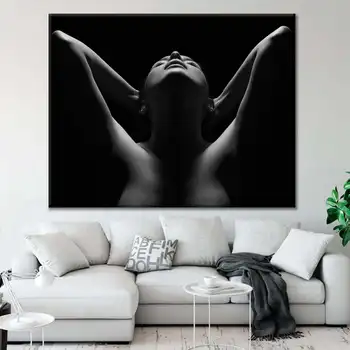  Чувствен Арт принт, Еротично Стенно изкуство с голи мил, Секси, с монтиран на стената принт, Еротични голи платно, Секси декор за тялото, Гола жена, Черно-бял