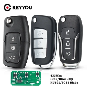  KEYYOU Оригинален/Модифициран 433 Mhz 3 Бутони на Дистанционното на Ключа на Автомобила ID460 ID63 Чип За Ford Mondeo Focus C Max S Max Galaxy Fiesta