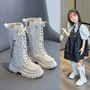  Детски обувки, черни кожени обувки за момичета, новост есента 2022 година, къси зимни ботуши в британския стил за момчета, детски спортни обувки с катарама