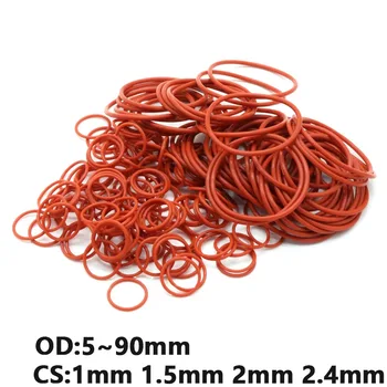  20 бр/лот, червено силиконово о-пръстен, Хранително О-пръстен, водоустойчив и изолирано толщина1, 1,5 и 2, 2,4 мм, OD5-90 мм