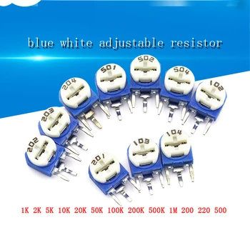  20 броя Оттичане син бял регулируем резистор 200 500 1 До 2 До 5 До 10 До 20 До 50 До 100 До 500 До 1 М Ом Многовитковой Потенциометър