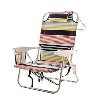  На Едро Портативен Сгъваем Алуминиев Плажен Шезлонг Stripes Backpack Beach Chair