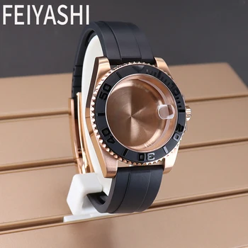  40 мм Мъжки часовник от розово злато с гумена каишка за часовник YACHT-MASTER Seiko nh34 nh35 nh36, 38 Miyota 8215 Механизъм Ета 2824 28,5 мм Циферблат