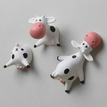 Магнити За хладилник с изображение на Крава, Мультяшные Сладки 3D Магнити от смола, Разположена На Корема, Творчески художествени Сувенирни Подаръци, Стикери За Хладилник за дома