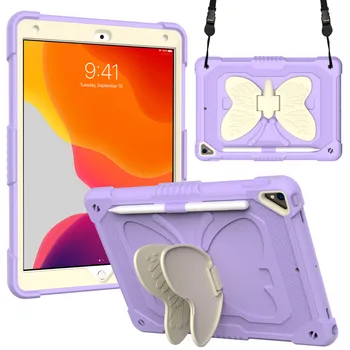  Калъф за iPad 9-то Поколение 2021 10,2 8-ти, 7-ми Крило на Пеперуда Презрамка Броня Твърд PC Силиконов Детски устойчив на удари Корпус