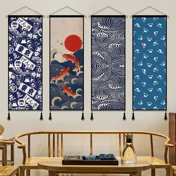  Японски Ukiyoe Стени Книга За Изкуството на Дърво Виси Превъртане Платно Картини Книга За Изкуството на Плакат Печат на Вълна Риба Две Снимки за Всекидневна Декор