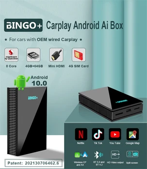  Android 10,0 Безжичен Carplay Ai Box Android Auto Box Автомобилен Мултимедиен Плеър 8-Ядрен 4 + 64G Slr линк За Apple Carplay Plug Play