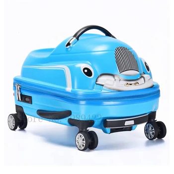  детска количка за багаж, 20-инчов 3D cartoony куфар на колела, Преносим багажника, Можете да седнете, да се карате, багажа си на количка, люлее кола, детски