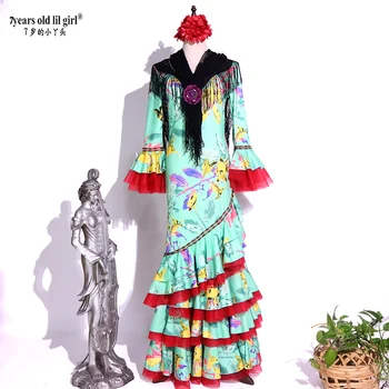 Испанското Танцово рокля Рокля за фламенко От еластична тъкан Дамски Дрехи GG09