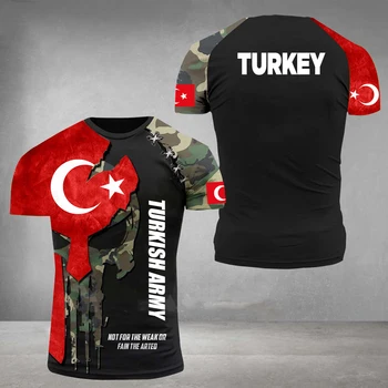  Мъжки t-shirt на Турската Армия, Летен Пуловер с Принтом Черепа Войник-Ветеран, с Кръгло Деколте и Къс Ръкав, Негабаритная Мъжки Дрехи Camisa