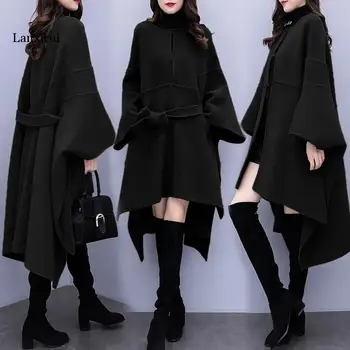  Жена дъждобран, вълна палто, Есен-Зима, Ново популярно Вълна палто, Жена на Корейското Свободното си Дълго Палто с високо качество 3XL