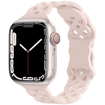  Силиконов Издълбани Кухи Дишаща Лента за Apple Watch 8 Band 45 мм 41 мм 44 мм 40 мм Гривна iWatch Series 8 7 6 5 SE Каишка за Часовник