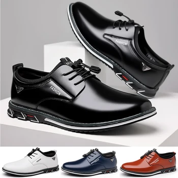  Мъжки модел обувки за Мъже, Oxfords дантела, Черни Кожени бизнес обувки, Удобни, Луксозни Мъжки Обувки, Обувки Големи Размери