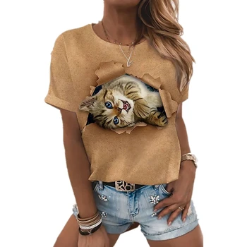  2022 Лятна дамска тениска Kawaii, тениска с изображение на Привлекателен Котка, Дишаща Свободна Ежедневни Тениска с къс ръкав, дамски топ в стил момиче
