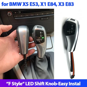  LED Дръжка на скоростния Автоматична Дръжка на скоростния за bmw x5 E53, x1 E84, x3 E83 от въглеродни влакна черен и сребрист цвят