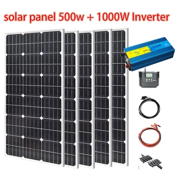  Стъклен Соларен панел комплект в комплект е 500 Вата Слънчев панел 12 110 или 220 1000 W Инвертор, Контролер greenenergy за каравани и т.н.