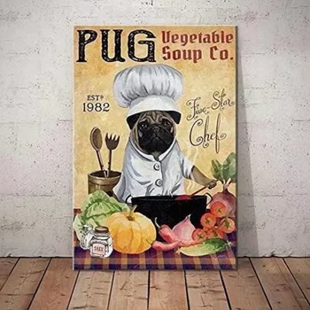 Метална Лидице знак Pug Uegetable Soup Co. Забавен Плакат Кафе С Трапезария И Хол Баня Кухня Домашно Изкуство Стенен Декор Плака Подарък