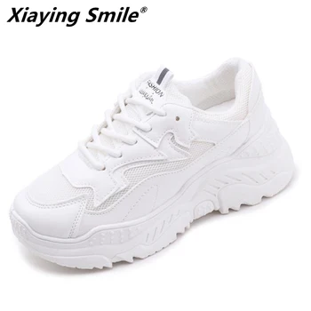  Xiaying Smile/ 2018 г. Нови стилни дамски маратонки за бягане, увеличаване на растежа и дишащи обувки от изкуствена кожа, градинска дамски обувки