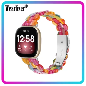  Каишка за часовник Wearlizer от смола, за Fitbit Versa с 3 Джапанки, Тънка Каишка за Часовник от Смола, за Fitbit Sense, Дамски Модни Аксесоари за Часовници