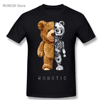  Тениска с Плюшено Мече-Робот, Ежедневни Мъжки/дамски Тениска, Памучен Тениска с Къс Ръкав
