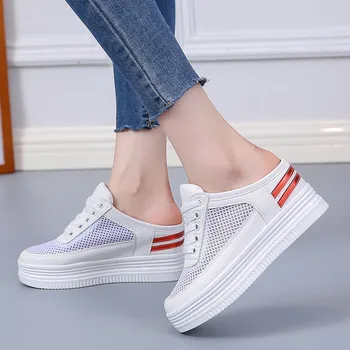 Нови дамски летни спортни сандали с дебела подметка с наклонени вътрешни ток, удължен с 6 см, Дишащи дамски летни спортни сандали, Кухи ниски обувки, Ежедневни 2022
