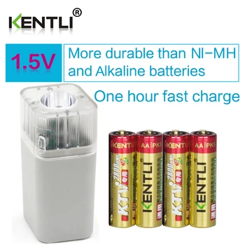  4шт KENTLI 1,5 2800 МВтч Литиево-полимерна литиево-йонна батерия литиева батерия AA + 4 слота Зарядно устройство с led Аварийни фенерче