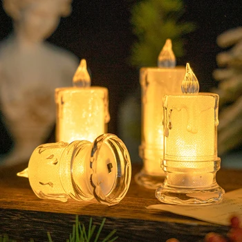  Беспламенный Led Лампа За Свещи Имитация Акрилни Свещи На Батерии Романтичен Рожден Ден, Подарък За Коледа За Дома
