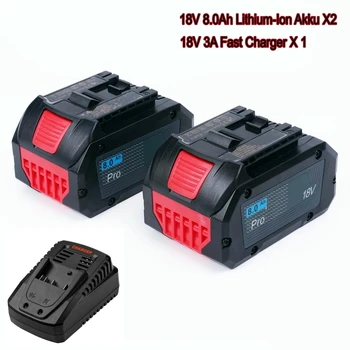  Два литиево-йонни акумулатора 18V 8.0 Ah и едно бързо зарядно 18V 3A за акумулаторни дрелей Bosch 18V MAX за електрически инструменти GBA18V80 Akku
