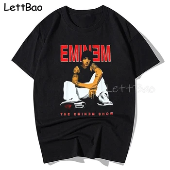 Тениска Еминем в стил хип-хоп, рап, Поп, Модни мъжки t-shirt Тениска унисекс, хип-хоп тениска с кръгло деколте и къс ръкав, японски дрехи оверсайз