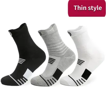  Мъжки Спортни Чорапи С Дебела Кърпа, Еластични Чорапи Със Средна Дължина, Устойчиви На Пот Ежедневни Памучни Спортни Чорапи На Открито