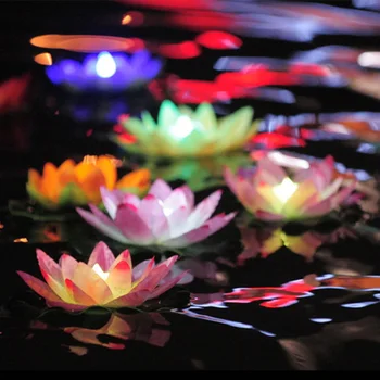  Плаващ Лотос Светлина Басейн, Открит Градина Цвете На Водата Led Лампа, Която Осветява Електронна Свещ