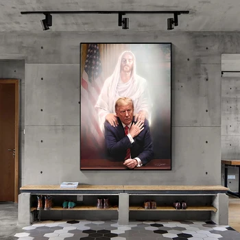  Исус Христос и Доналд Тръмп върху Платно Художествен Плакат и Модерен Принт Стенно Изкуство за Дома, Хол, Спалня, Интериор на Куадрос