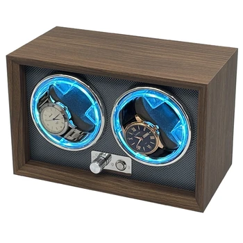  Синя Led Кутия За Навиване На Часовници Автоматична Usb Power Дървена Кутия За Часовници, Подходящи За Механични Часовници Безшумни Въртящата Се Кутия С Електрически Мотор