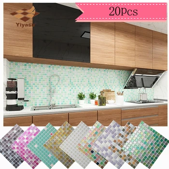  20pcs -САМ Самозалепващи Мозайка Плочки Backsplash Стикер На Стената Vinyl Баня Кухня Начало Декор