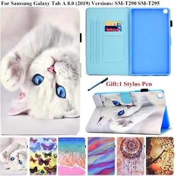  За Samsung Galaxy Tab A 8 A8 инча 2019 Калъф Сладък Котка Пеперуда Оцветена Таблетка Калъф за Samsung SM T290 T295 Калъф Детски