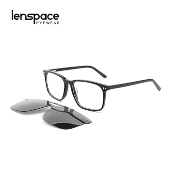  Lenspace Поляризирани Очила Дамски Ацетатные Точки С Магнитен Клипс Квадратни Слънчеви Очила, Рамки За Очила Мъжки Слънчеви Очила За Късогледство